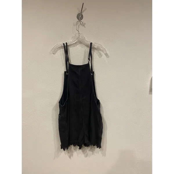 Aerie Overalls Womens Large Black Denim Fringe Hem Pockets Casual Mini - Image 4