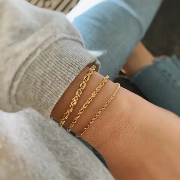 Gold Rope Chain bracelet 4mm Tan - Image 3
