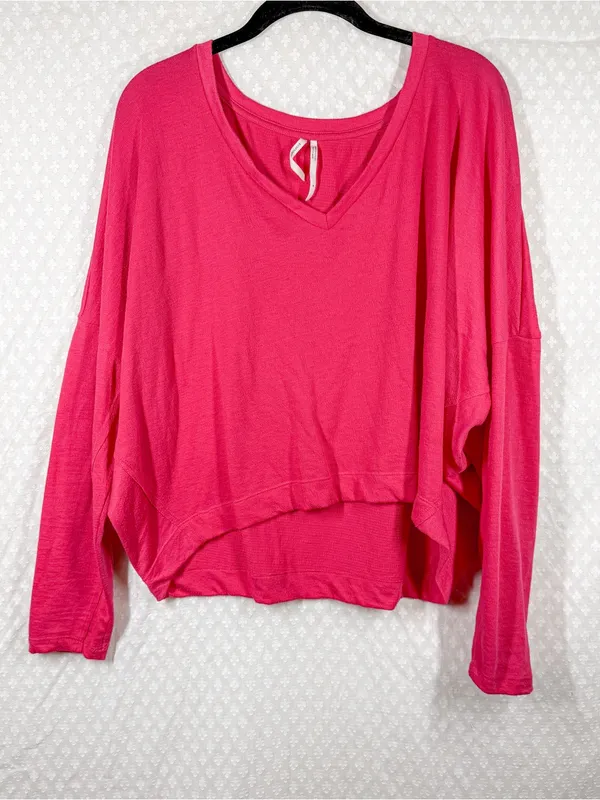 Anthropologie Bright Pink V Neck Dolman Sleeve Boxy Top - Image 2