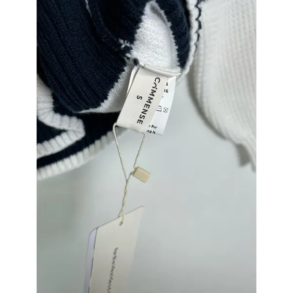 Commense White & Navy Open Collar 1/4 Button Up Sweater S NWT - Image 4