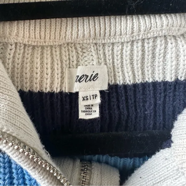Aerie Oversized Blue & White Striped Quarter Zip Sweater - Image 7