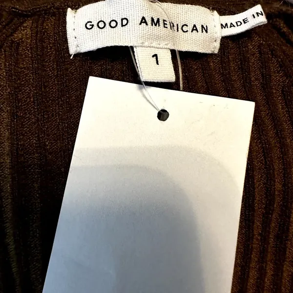 Good American Bodysuit Rib Plunge V-Neck Dolman Sleeve Thong Butt Brown 1 S NWT - Image 3
