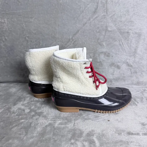 Sugar Skipper Duck Boots Sherpa Faux Fur Rain Boots Women Size 6 Brown Cream - Image 2