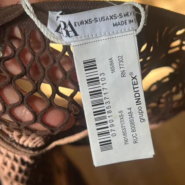 Zara Brown Mesh Open Knit Sleeveless Bodysuit XS-S NWOT - Image 7