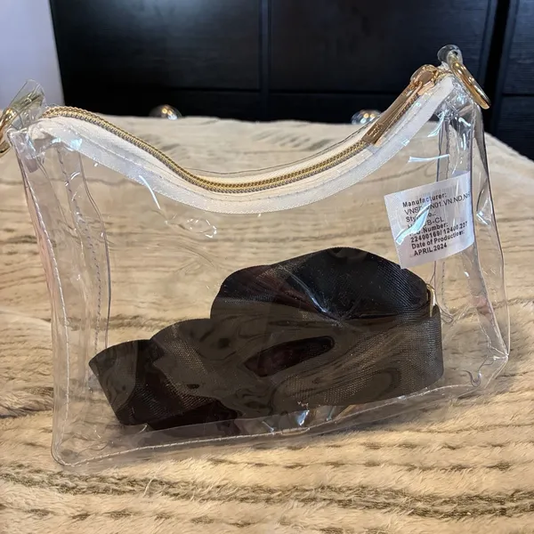 Clear White Crossbody Bag Rectangle Solid Zipper Detachable Strap Gold Hardware - Image 2