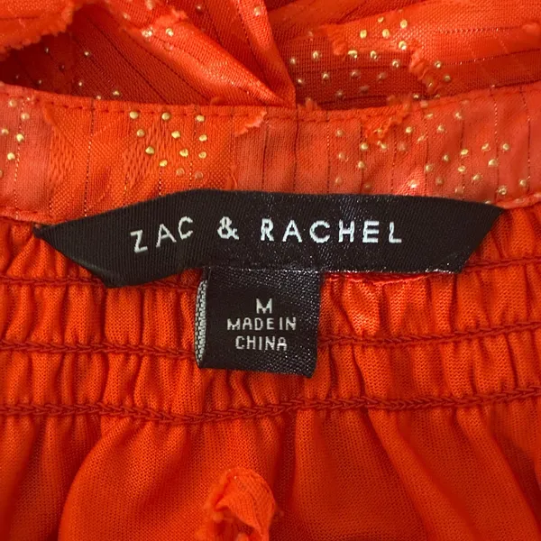 Zac & Rachel Peasant‎ Floral Jacquard Blouse Red Boho Smocked Metallic Size M - Image 6