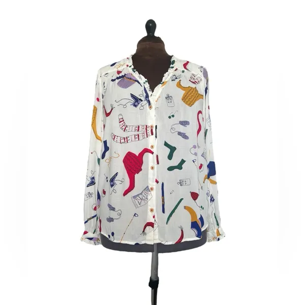 MAEVE Anthropologie Blouse Sz 10 Snow Day Long Sleeve Novelty Whimsical - Image 3
