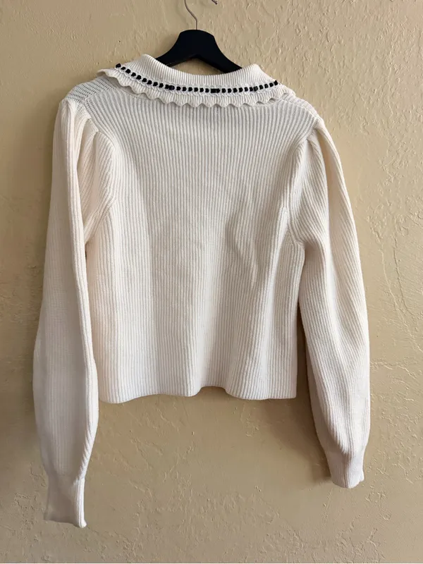 wild fable Cream Ribbed Knit Sweater with Green Logo Tag - Image 3