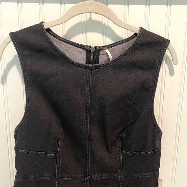 Free People Alex‎ Flare Denim Mini Dress Womens 6 Washed Black Grunge Ruffle New - Image 5