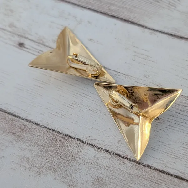 Vintage Clip On Earrings Gold Tone Large Triangular Statement - Image 7