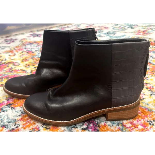 SPERRY Maya Belle Leather Back Zip Ankle Boots Textured Black Size 7.5 - Image 2