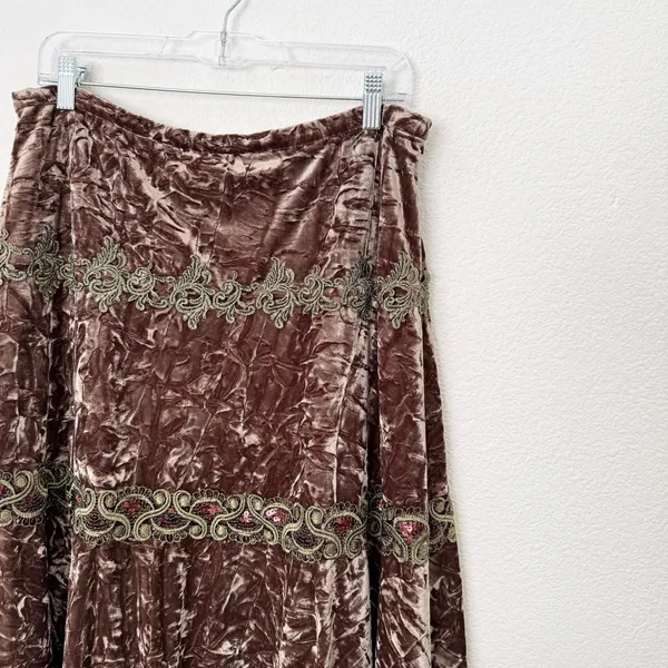 [Vintage] 90s Y2K Crushed Velvet Lace Fairycore Whimsigoth Boho Midi Skirt Sz 12 - Image 5