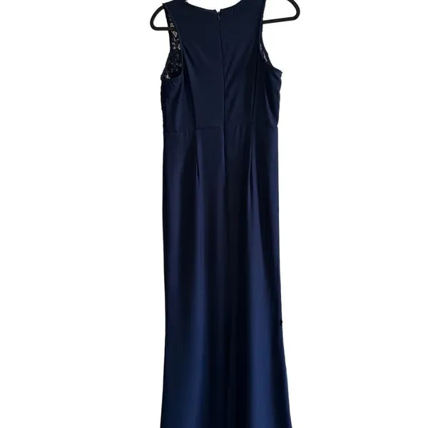 Lulus Navy Blue Sleeveless Lace Onlay Maxi Gown Dress Size L - Image 2