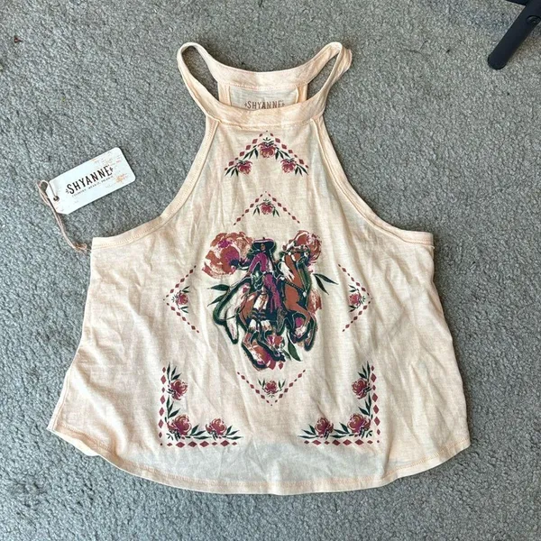 SHYANNE VAQUERA FLORAL GRAPHIC HALTER TOP rodeo jaripeo western Mexican casual - Image 2