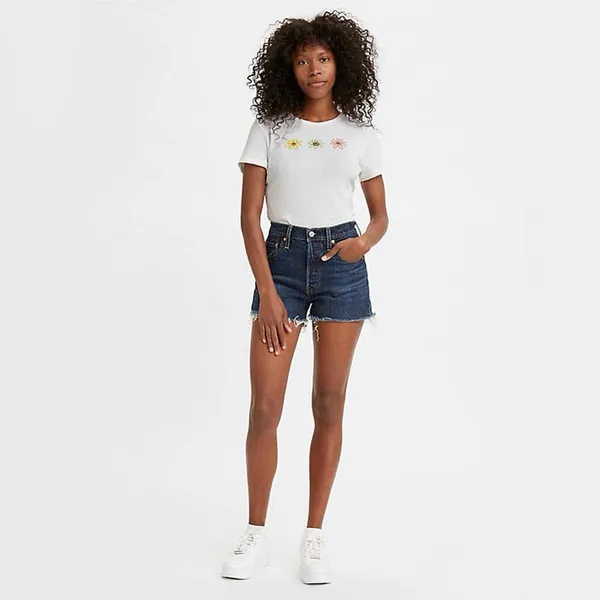 Levi’s 501 Raw Fray Cutoff Hem Dark Wash Denim Jean Shorts Button Fly Size 30 - Image 2