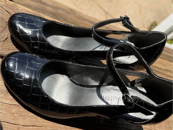 Sam & Libby Black Croc Embossed Mary Jane Pumps Womens 8M Block Heel Shoes - Image 5