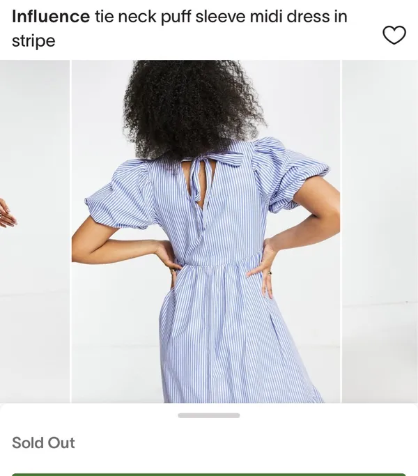 ASOS Puff Sleeve Dress Midi blue stripped - Image 3