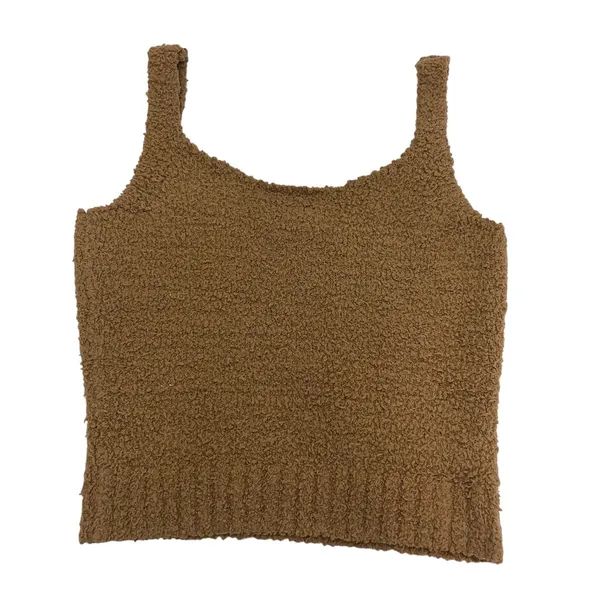 SKIMS Cozy Knit Tank Top Camel Brown Boucle Lounge Scoop Neck S/M - Image 3