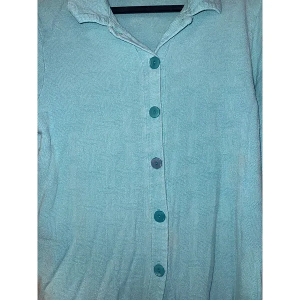 Michael Leu Vtg Women XL Light Blue Button Down Waffle Knit Art To Wear USA Made - Image 8