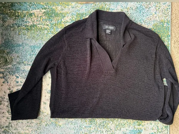 Vintage 111 State collared black semi see through tunic sweater, size medium - Image 6
