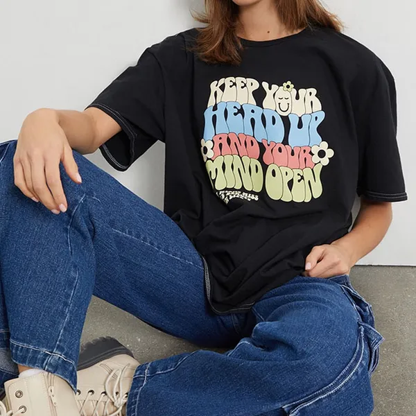 45A. PacSun PS / LA Keep Your Head Up Oversized Black Graphic T-Shirt - Image 3
