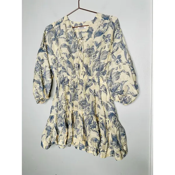 SANDRO Off White Floral Lace Up Neck Tie Mini Josella Dress Size Small - Image 4