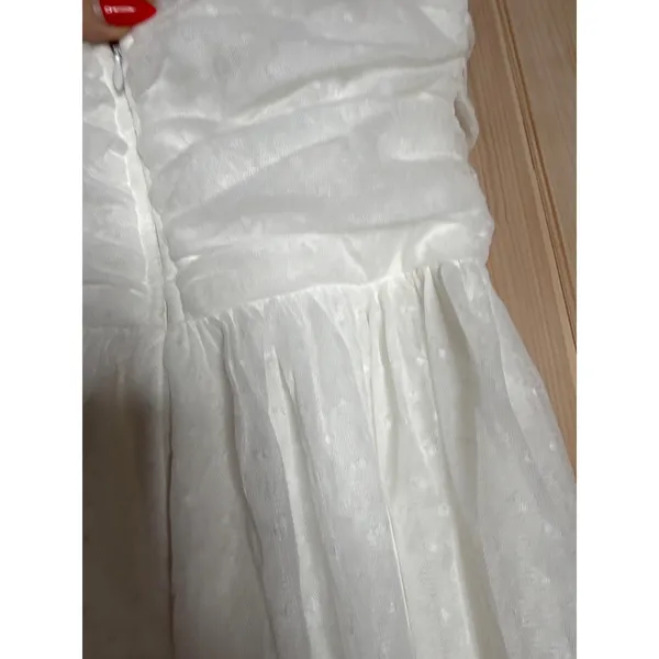 NWOT Lulus Darling Sweetheart White Swiss Dot Ruched Midi Dress Bridal Classy S - Image 8
