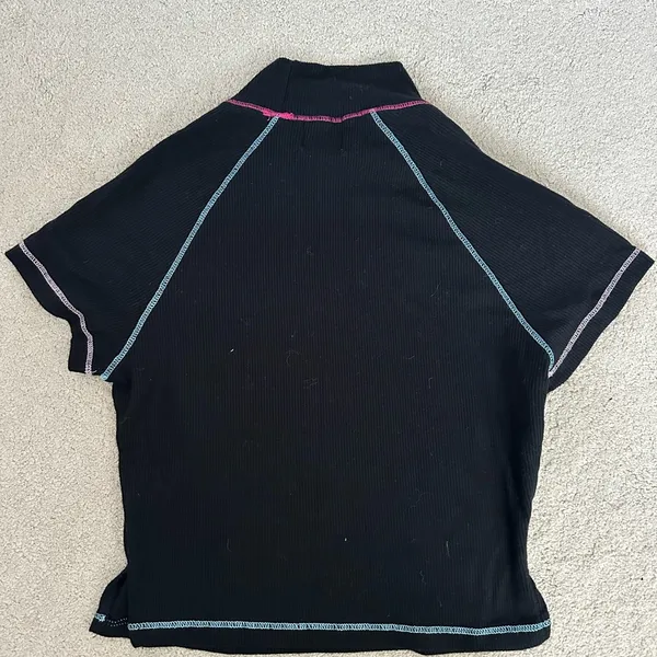 Princess Polly Black Ribbed Crop Top with Colorful Trim - Image 6
