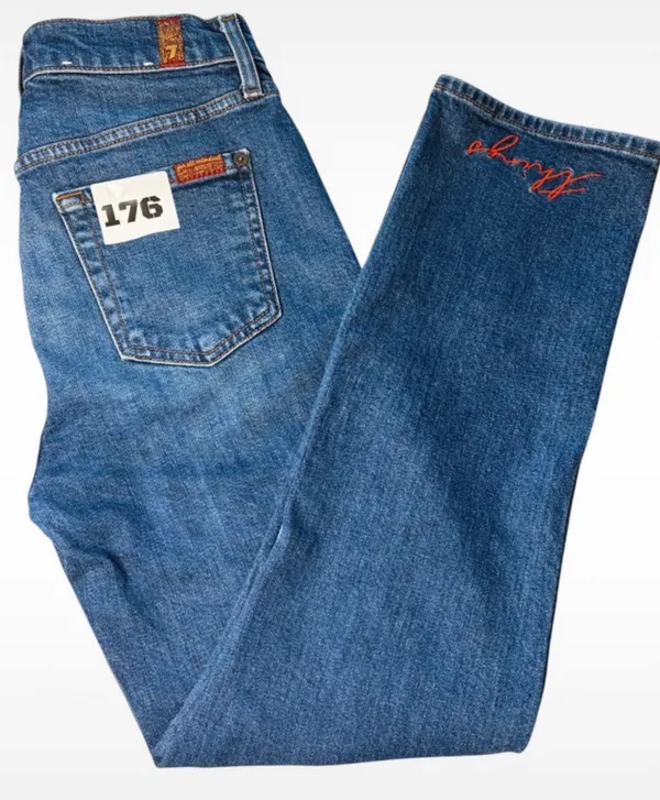 7 For All Mankind "Always Change" Embroidered Jeans Size 26 Medium Wash Straight Leg Y2K - Image 3