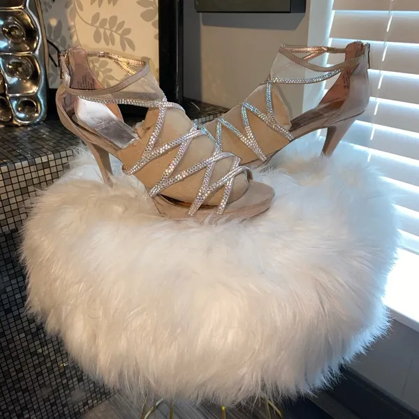Material Girl Elegant Tan Strappy Heels - Image 2
