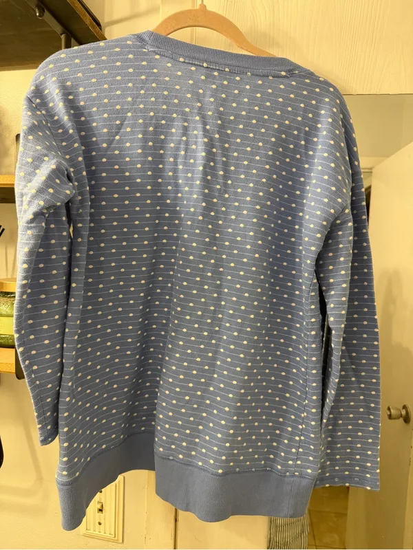 Talbots Light Blue Crewneck Sweater with White Polka Dots - Image 4