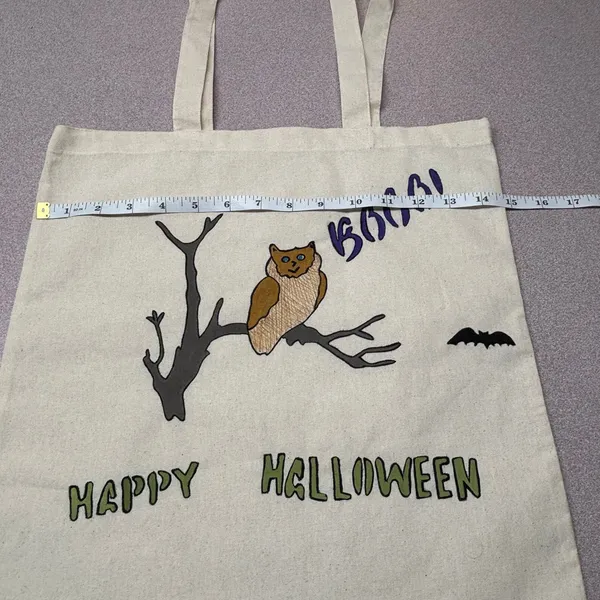 Handmade Hand Painted Halloween Owl Cotton Tote Bag - Image 6