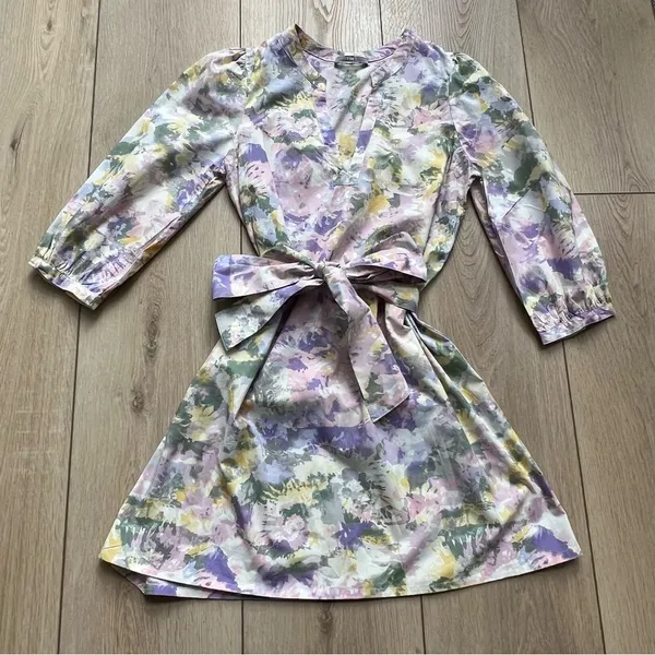 Tart Collections Lorrie Pastel Purple Floral Print Belted Tunic Dress Size Small - Image 10