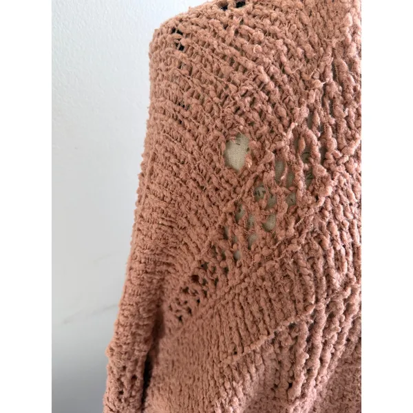 Free People Womens XS/S Oversized Chunky Open Knit Cardigan Terracotta Rose Boho - Image 4