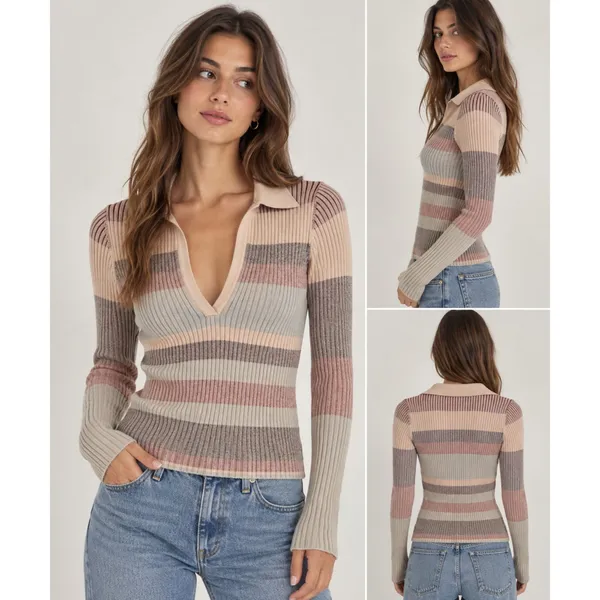 INTERMIX Reversed Stripe Knit Sweater Small - Image 2