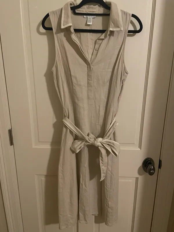 Sleeveless Linen Belted Dress - Image 2