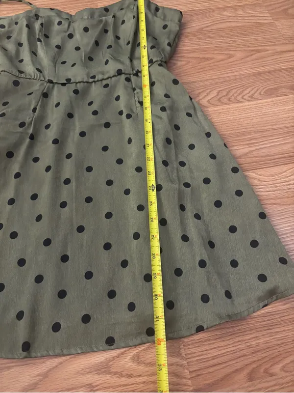 Francesca's Collections Olive Green & Black Polka Dot Mini Dress Size Medium - Image 3