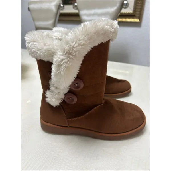 Calistoga Women’s Brown Faux Fur Winter Boots Cozy Warm Casual - Image 2