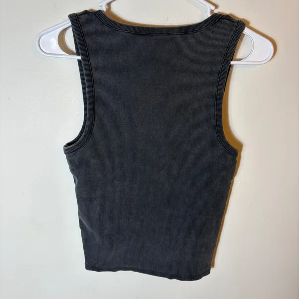 Zara Embellished‎ Tank Top Ribbed Knit Rhinestone Gray Size Medium - Image 6