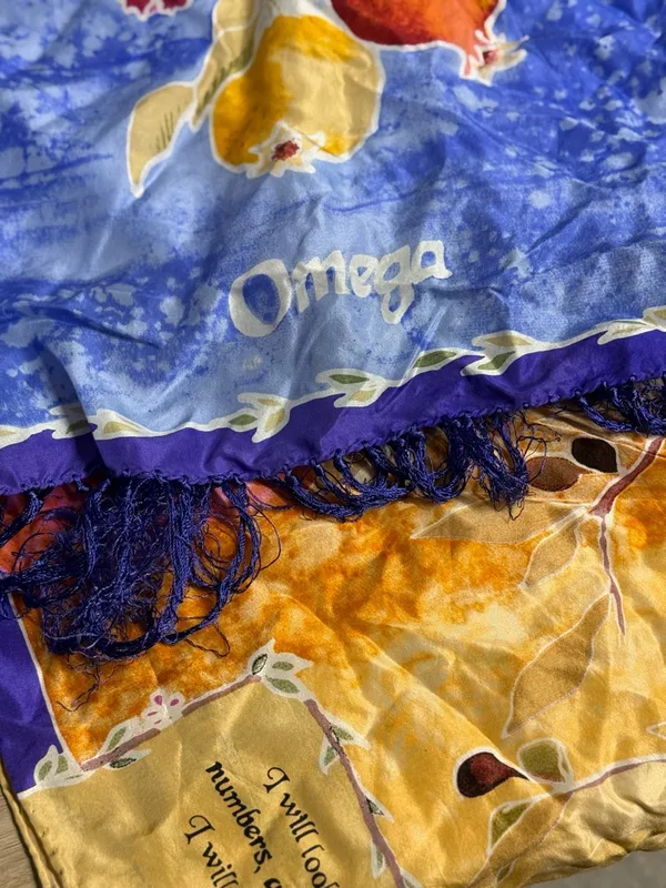 Vibrant Christian Scripture Floral Ombre Hand Rolled Silk Scarf with Fringe - Image 2