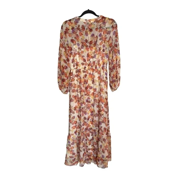 Maggy London Beige Floral Print Long Sleeve Chiffon Maxi Dress Size 4 New‎ - Image 3