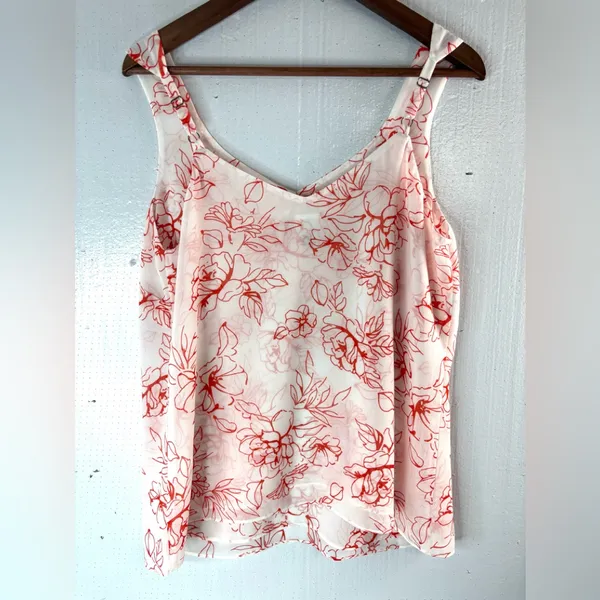 CAbi M Wide Strap Sketch Floral Tank Top in Orange on White - Image 5