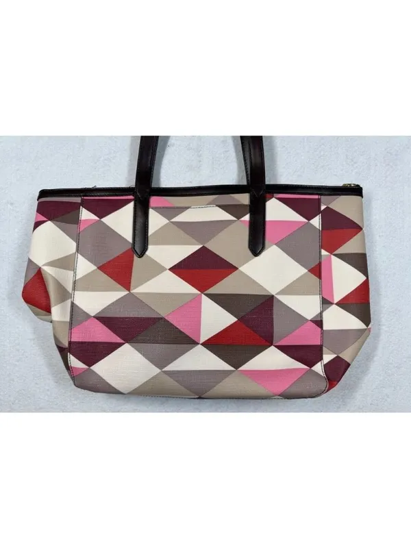 Fossil Sydney Shopper Tote Bag Red Multicolor Geometric Pattern with Key Charm - Image 4