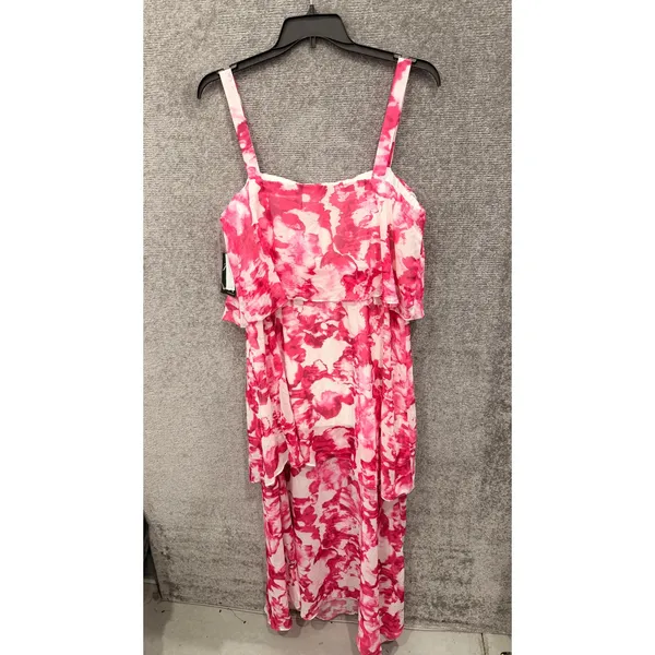 R & M Richards Womens Maxi Dress 20W Pink White Floral Popover Tiered 6661W - Image 5