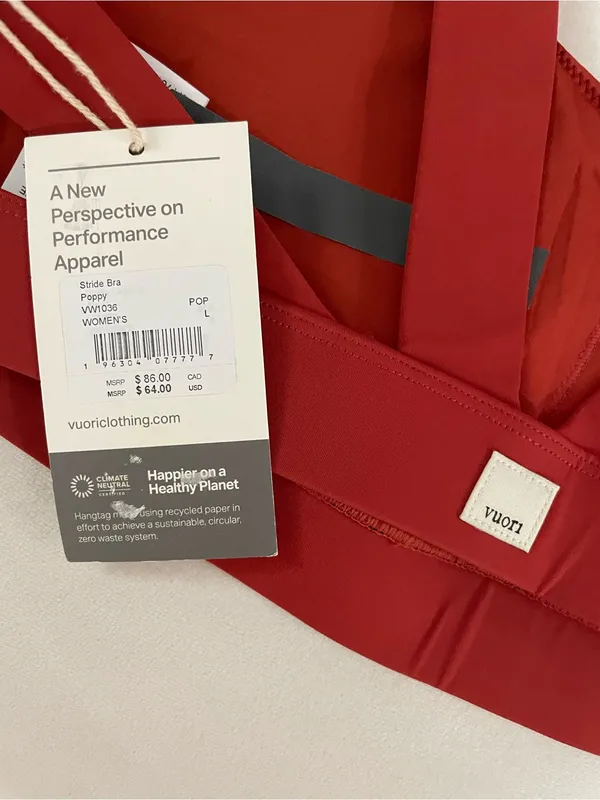 Vuori NWT Stride Bra Strappy Support Sports Bra Poppy Red Size L - Image 3