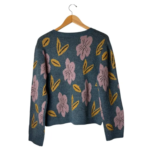 Mystree Floral Cardigan Sweater Women Small Blue Purple NWT Button Knit‎ Boho - Image 3