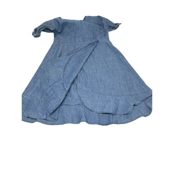 J.Crew‎ Chambray Denim Fit & Flare Dress Size 4 Blue V-Neck Flutter Sleeve - Image 5