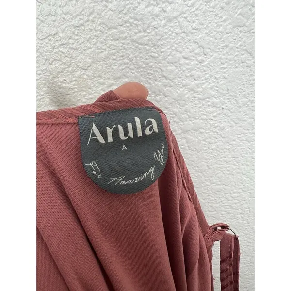 Arula Chiffon Ruffled Midi Dress Size A 1X Metallic Stripe Rose - Image 8