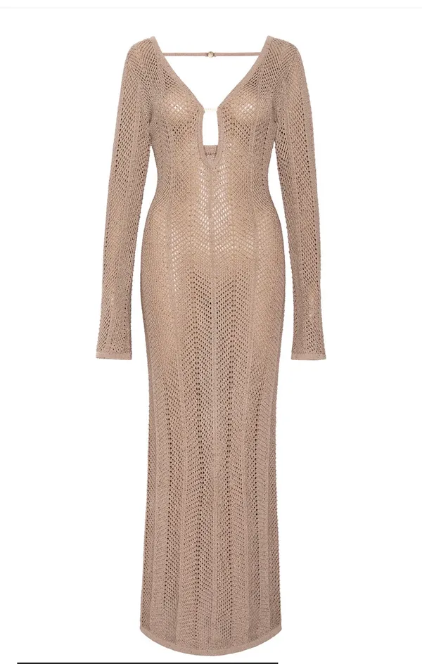 Vetchy tan keyhole crochet dress - Image 3