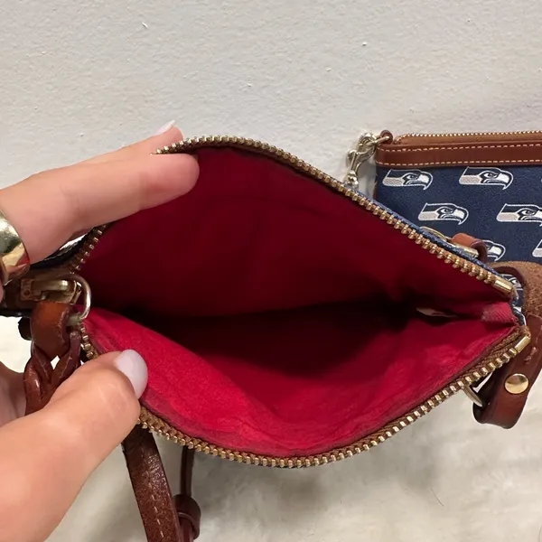 Dooney & Bourke Seattle Seahawks NFL Navy Logo Crossbody and Wristlet Set! - Image 6